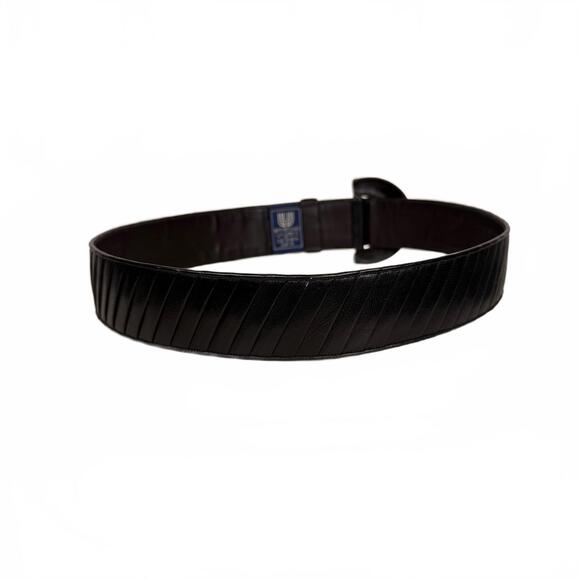 Emanuel Ungaro Vintage 80s Black Ruched Leather Wide Belt Sculptural Buckle Sz 0 main image 7
